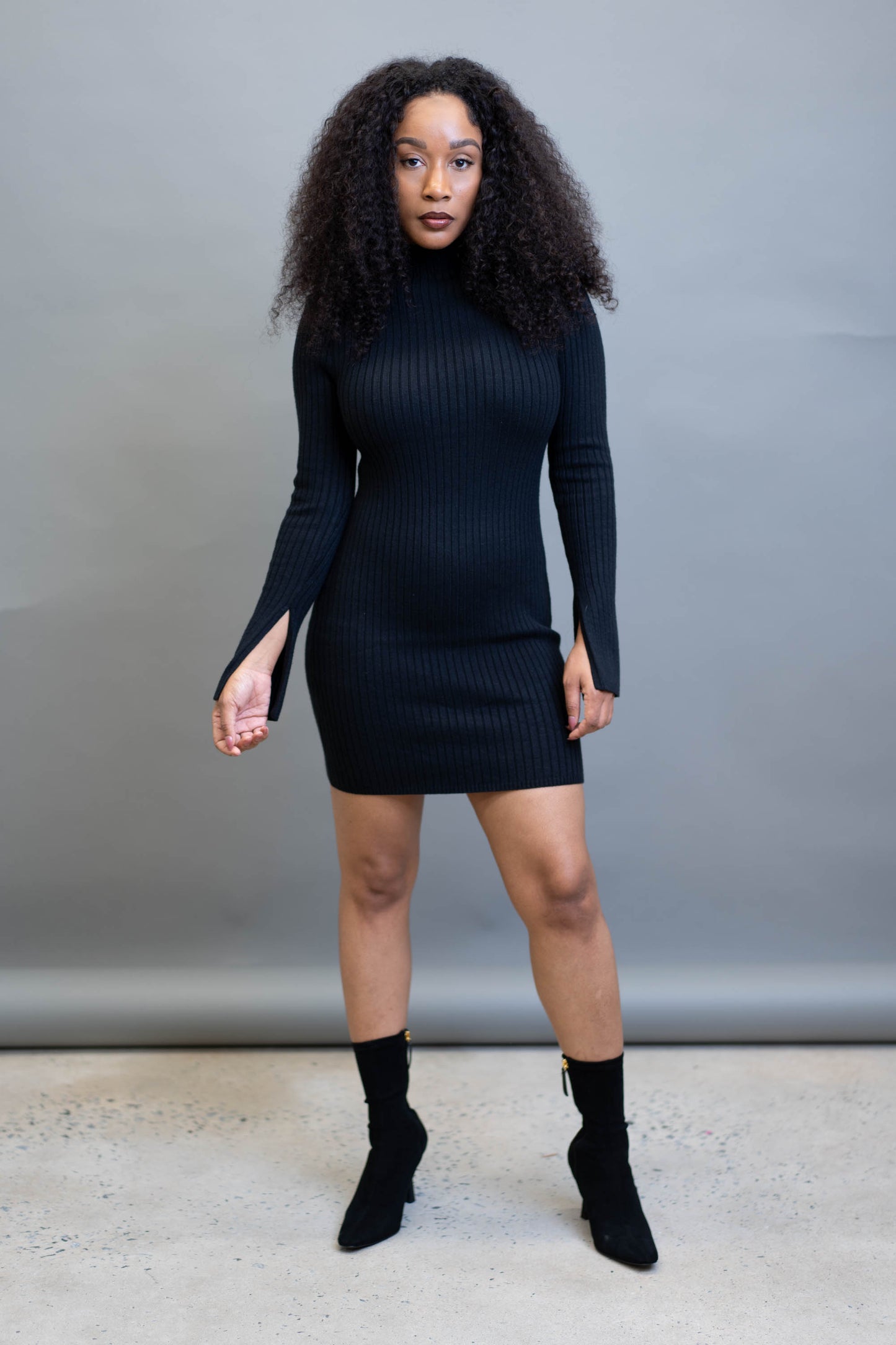 Mock Neck Ribbed Sweater Mini Dress
