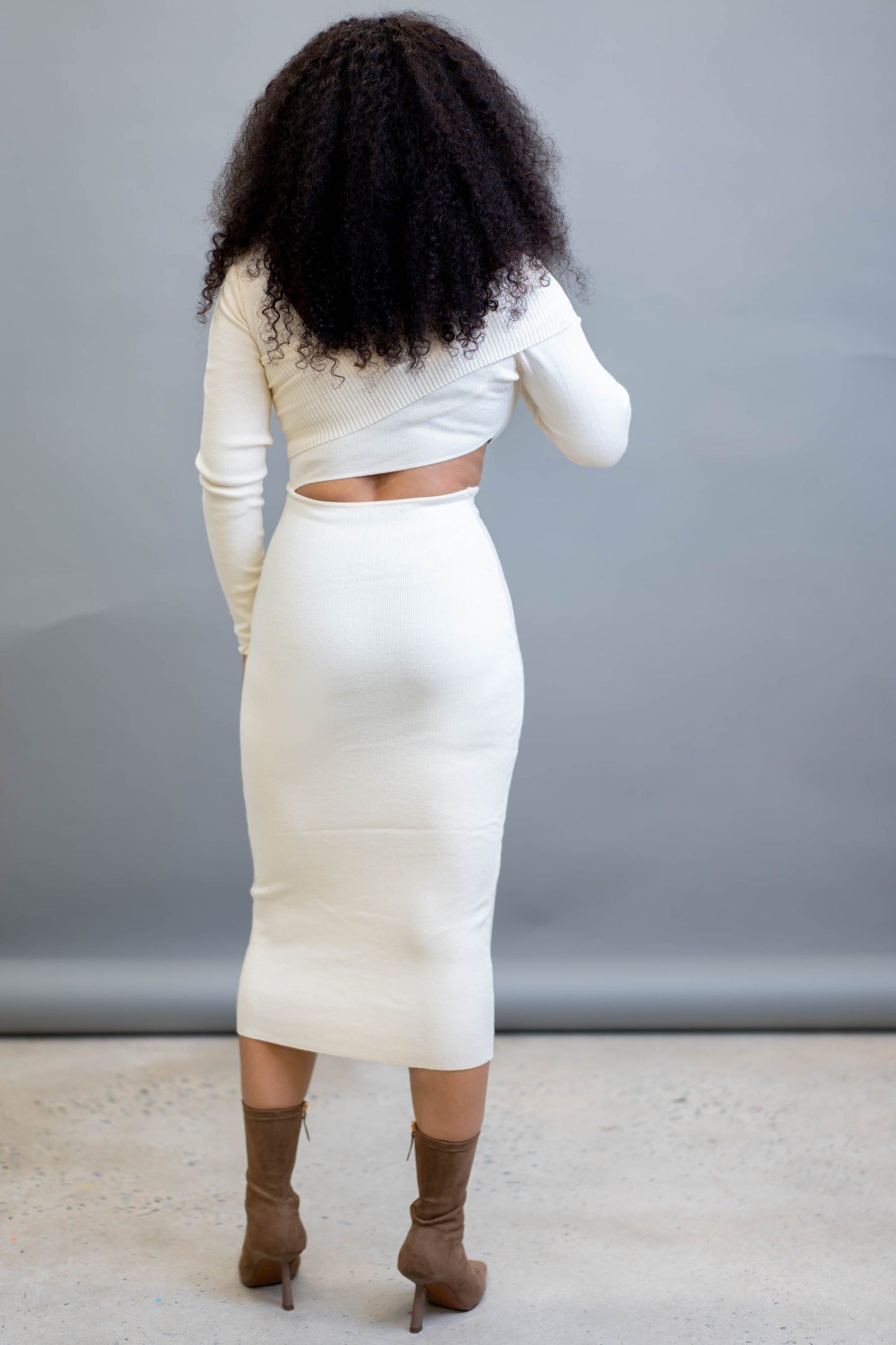 Off The Shoulder Cut Out Knit Midi Dress