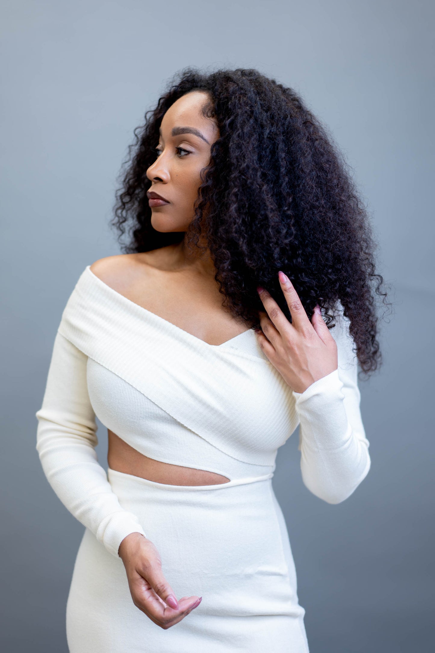 Off The Shoulder Cut Out Knit Midi Dress