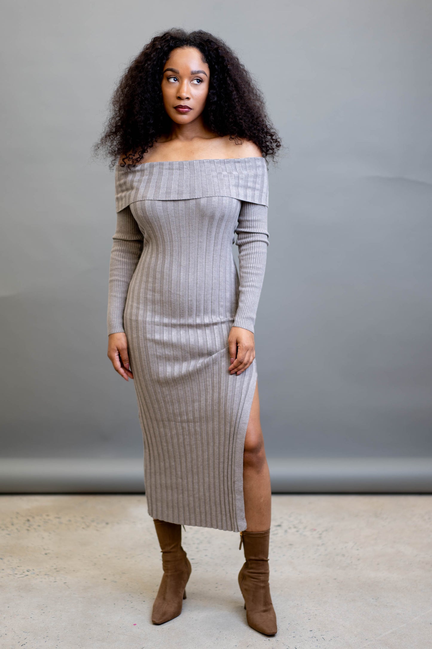 Off the Shoulder Sweater Maxi Dress