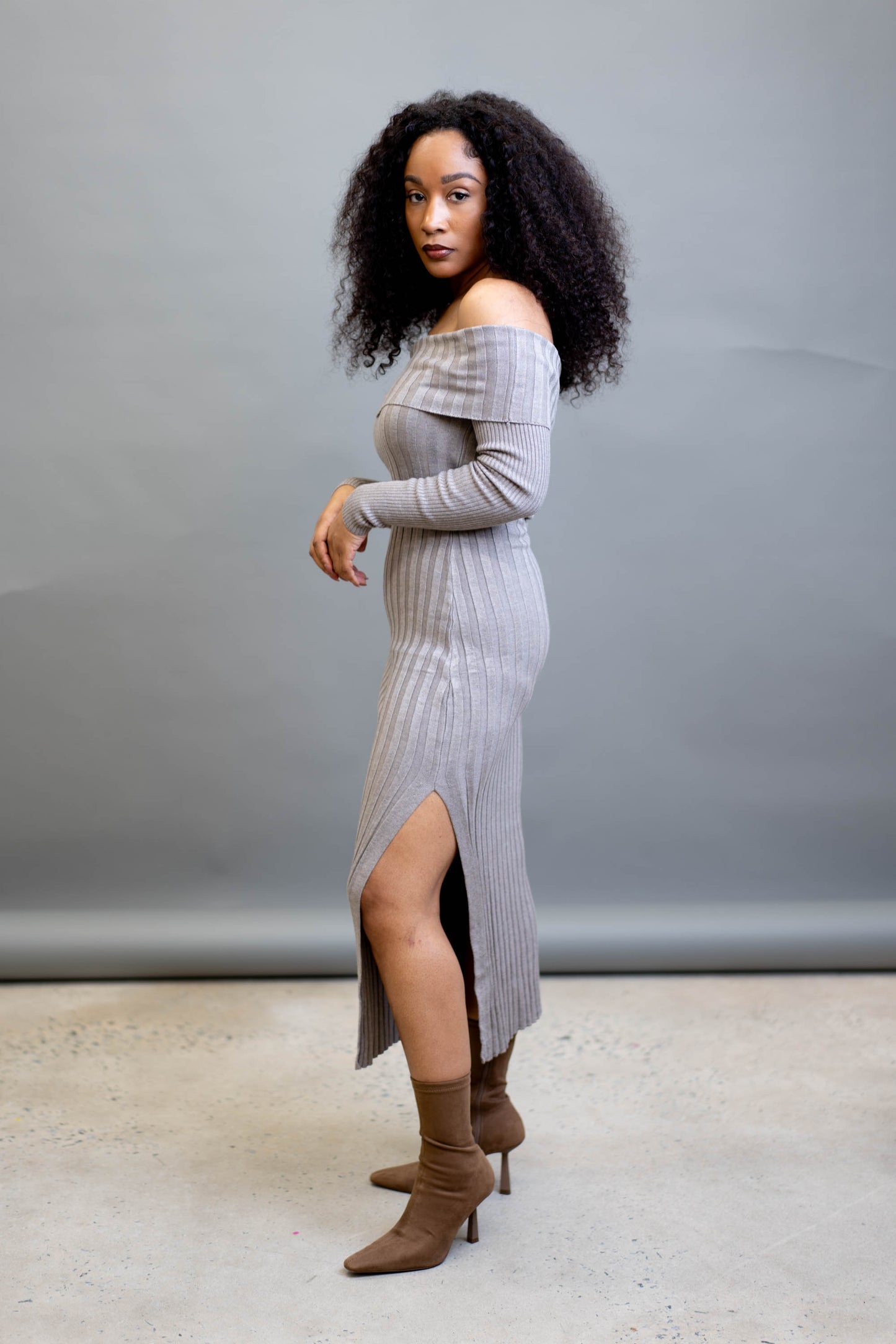 Off the Shoulder Sweater Maxi Dress
