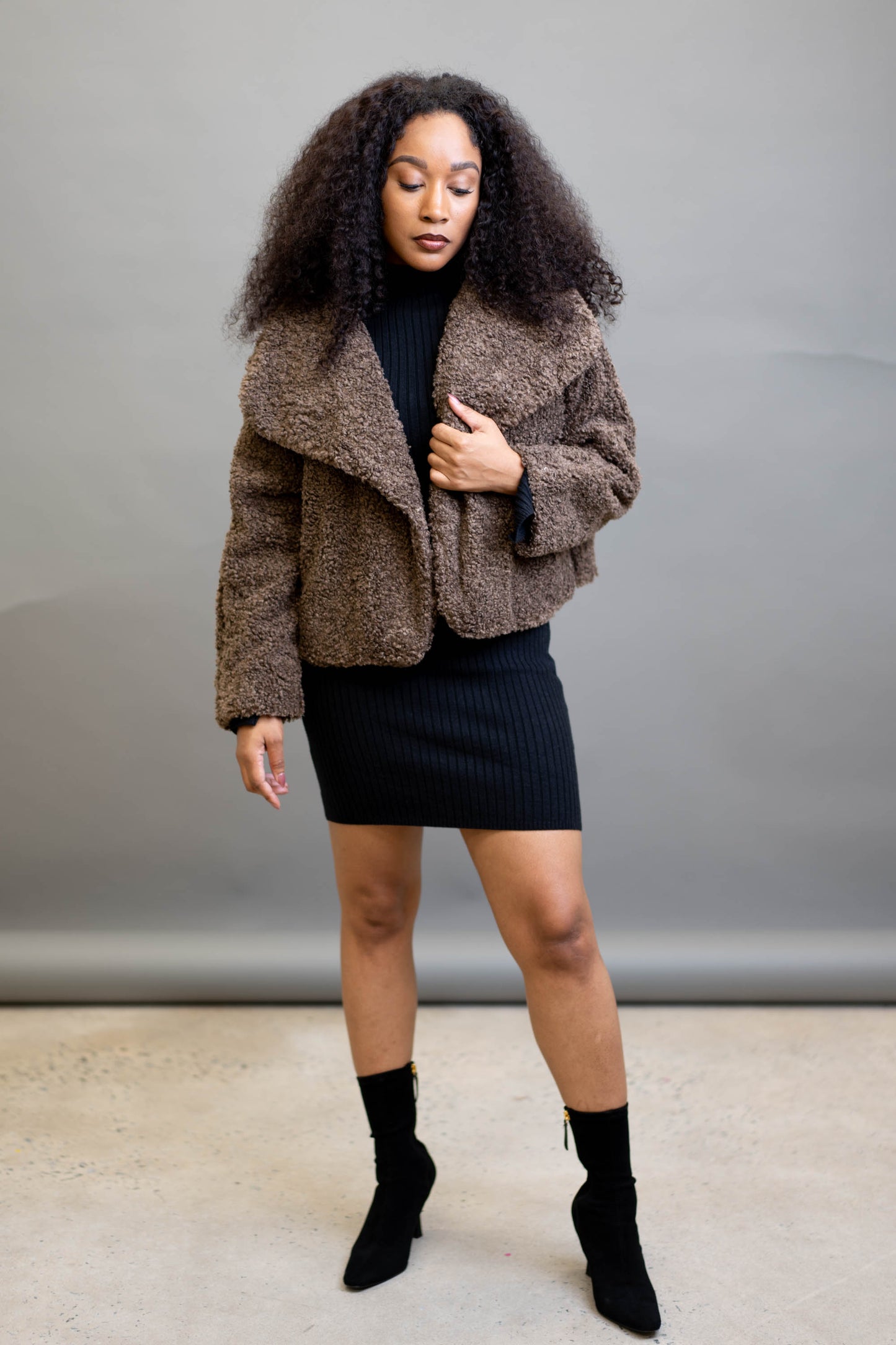 Large Lapel Cropped Sherpa Coat