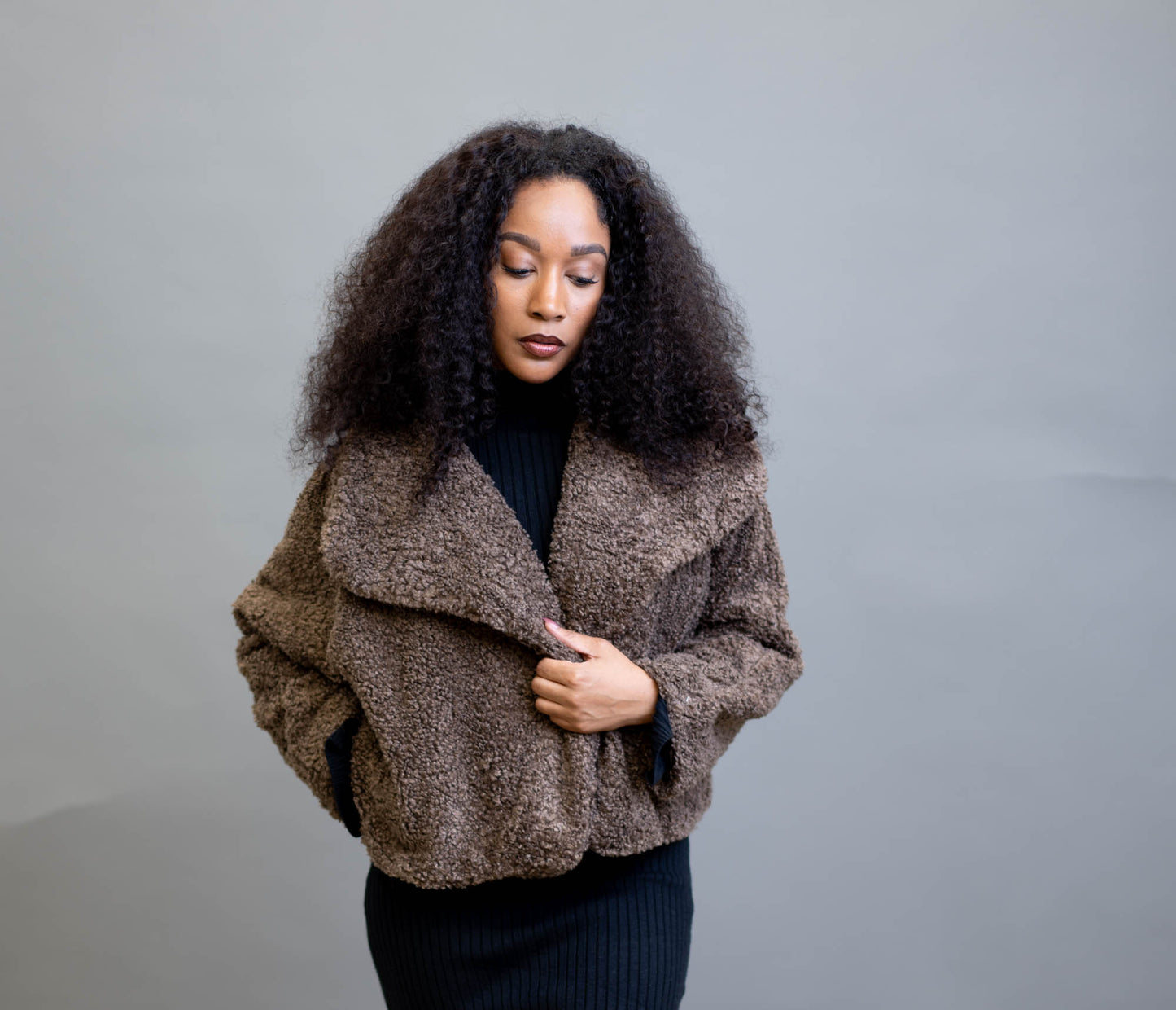 Large Lapel Cropped Sherpa Coat