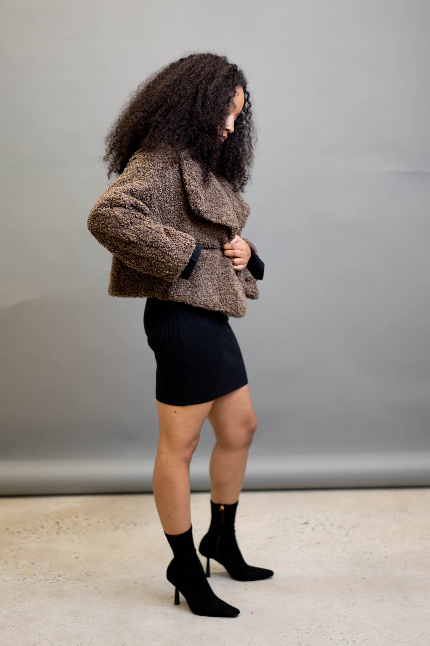 Large Lapel Cropped Sherpa Coat