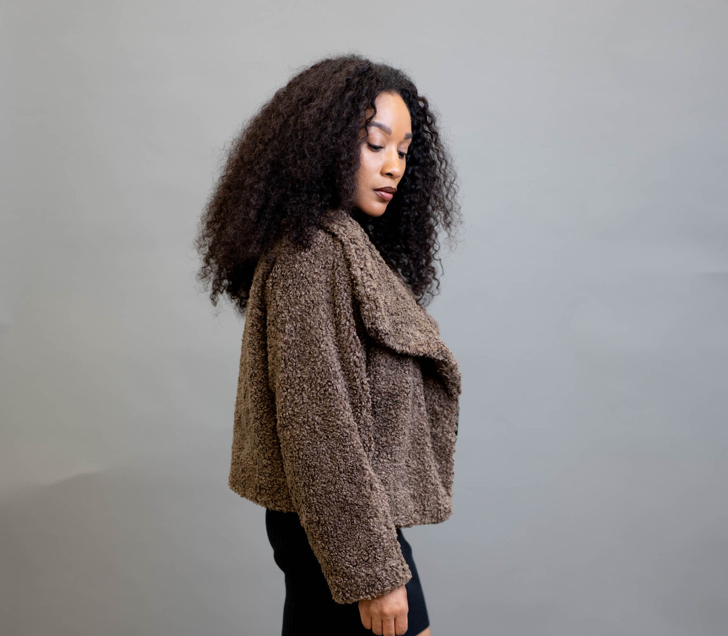 Large Lapel Cropped Sherpa Coat