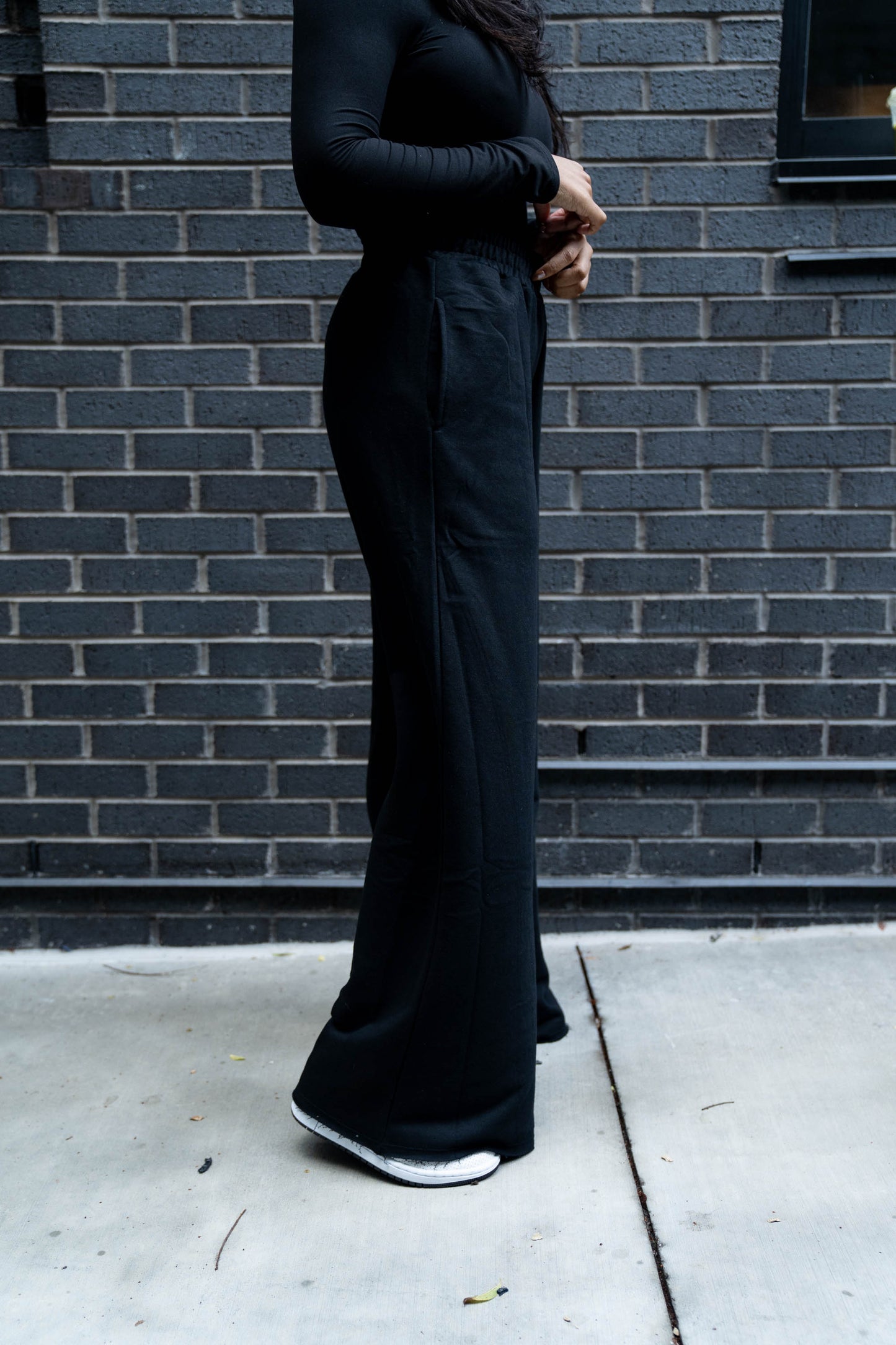 Wide Leg High Waisted Joggers (Black)