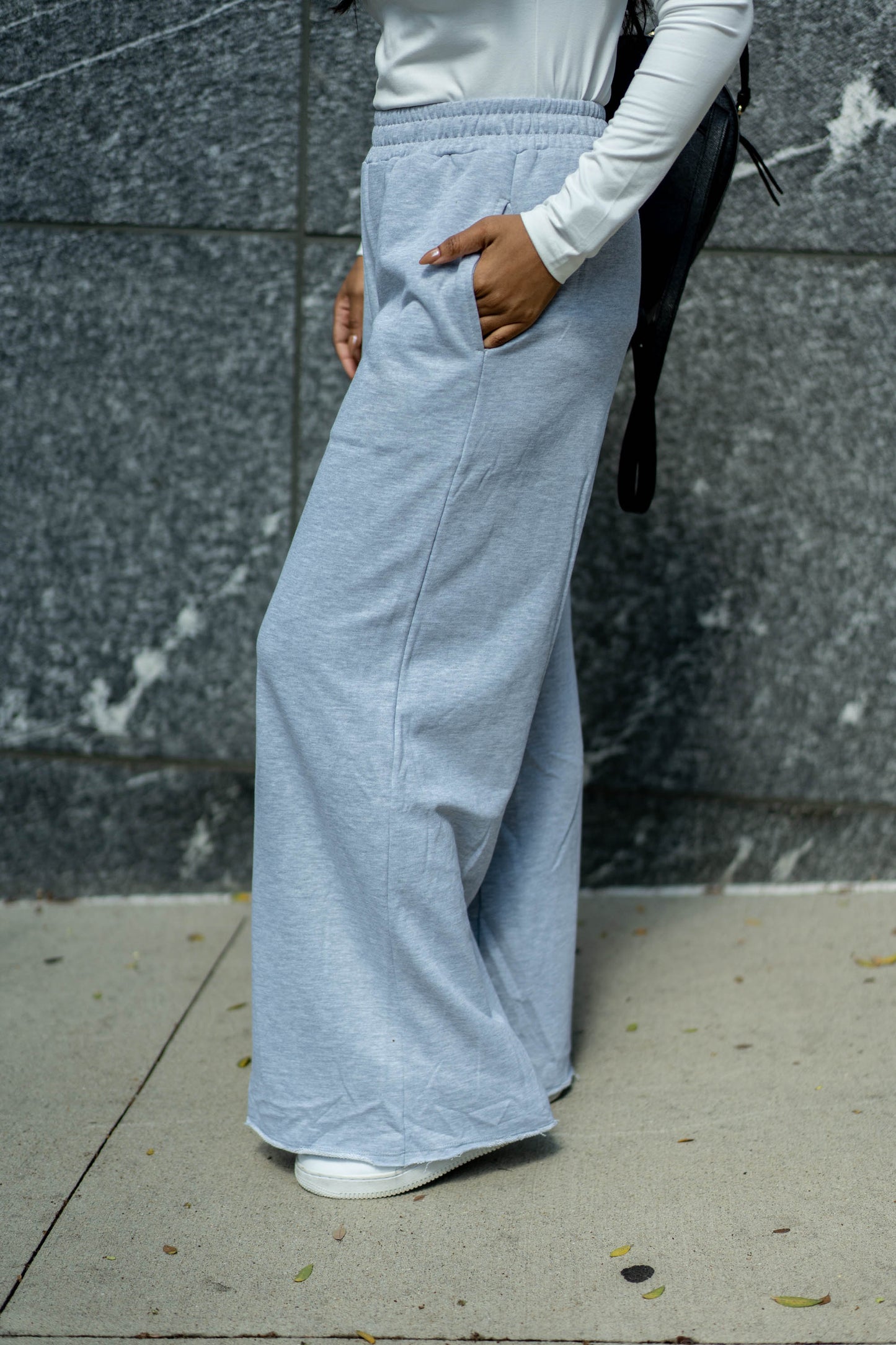 Wide Leg High Waisted Joggers (Heather Gray)