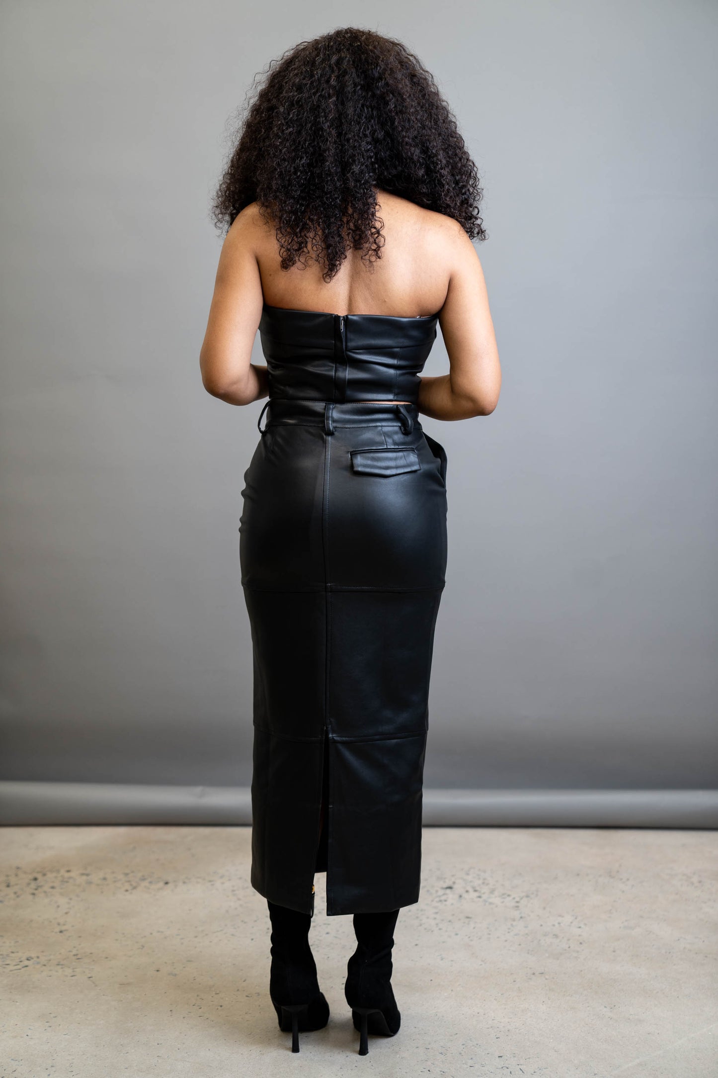 Vegan Leather Fold Over Tube Crop Top