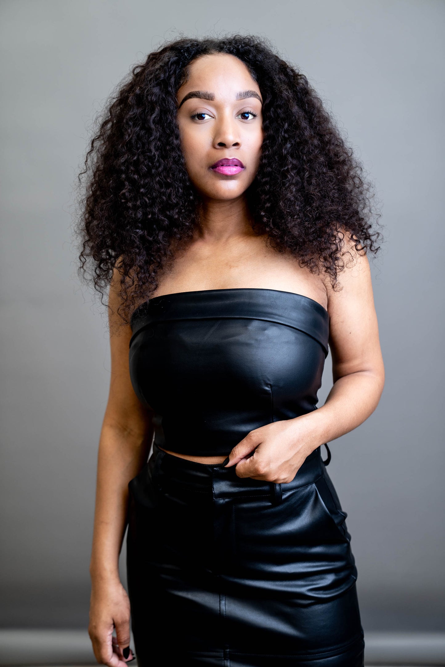 Vegan Leather Fold Over Tube Crop Top