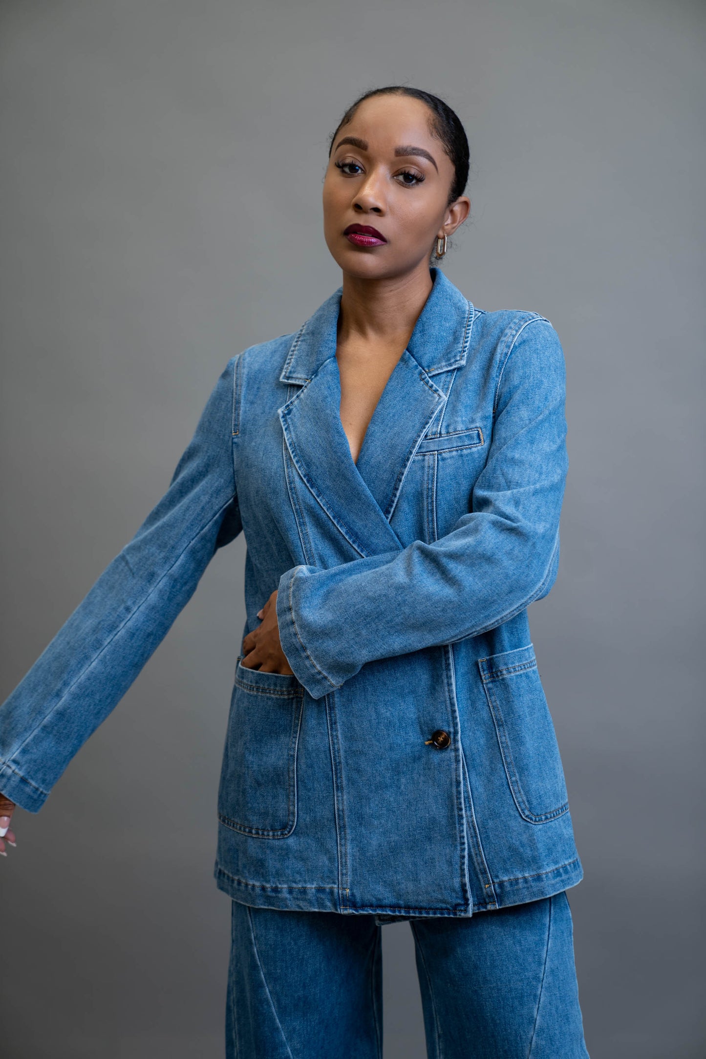 Double Breasted Denim Blazer Jacket