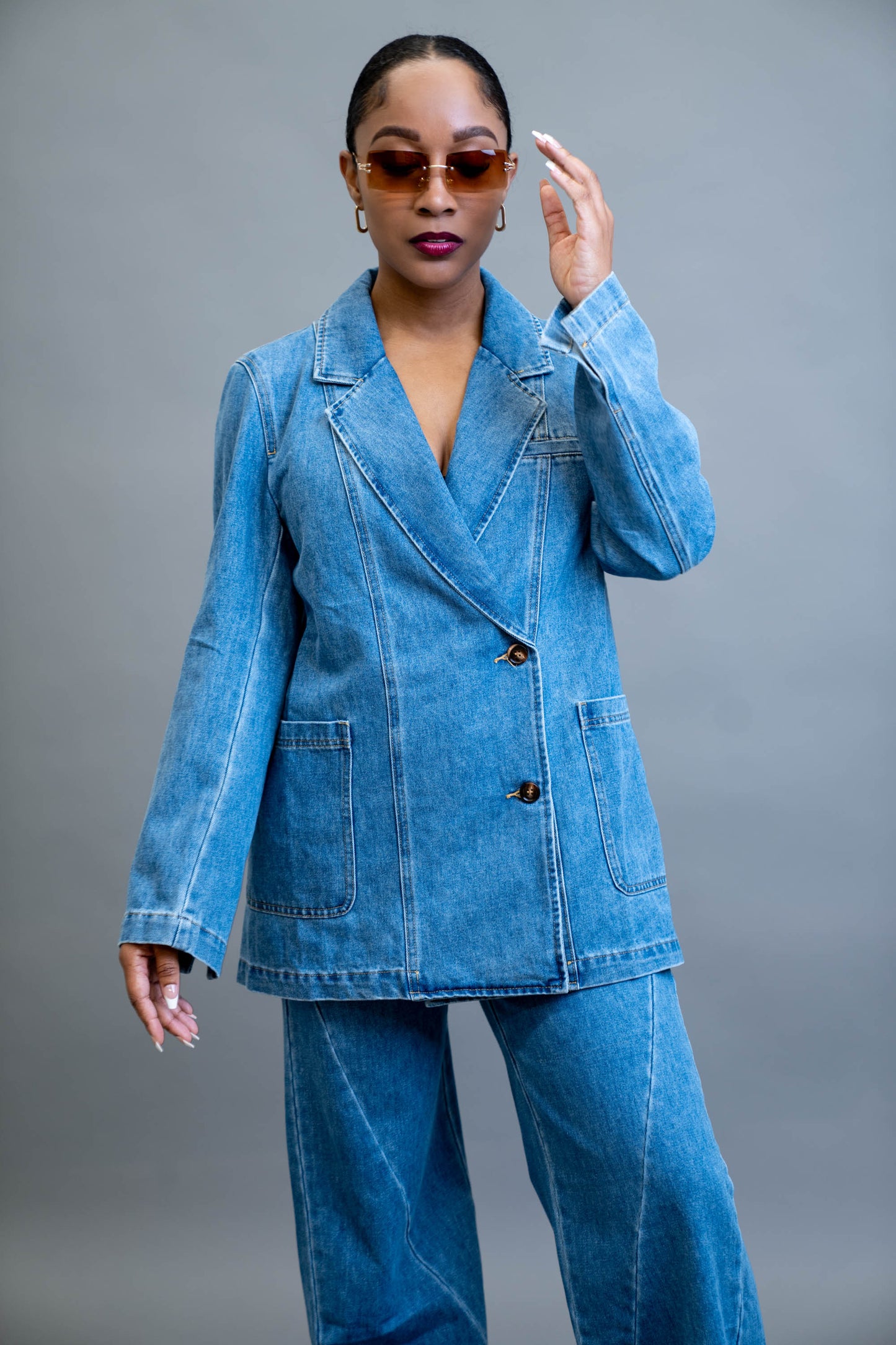 Double Breasted Denim Blazer Jacket