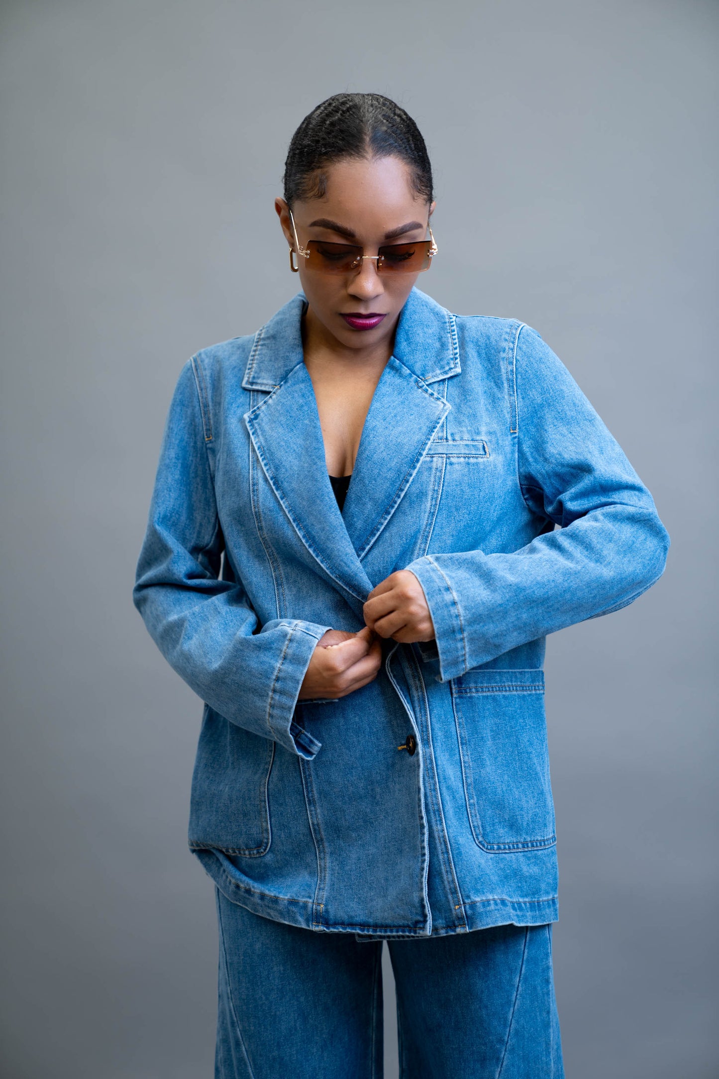 Double Breasted Denim Blazer Jacket