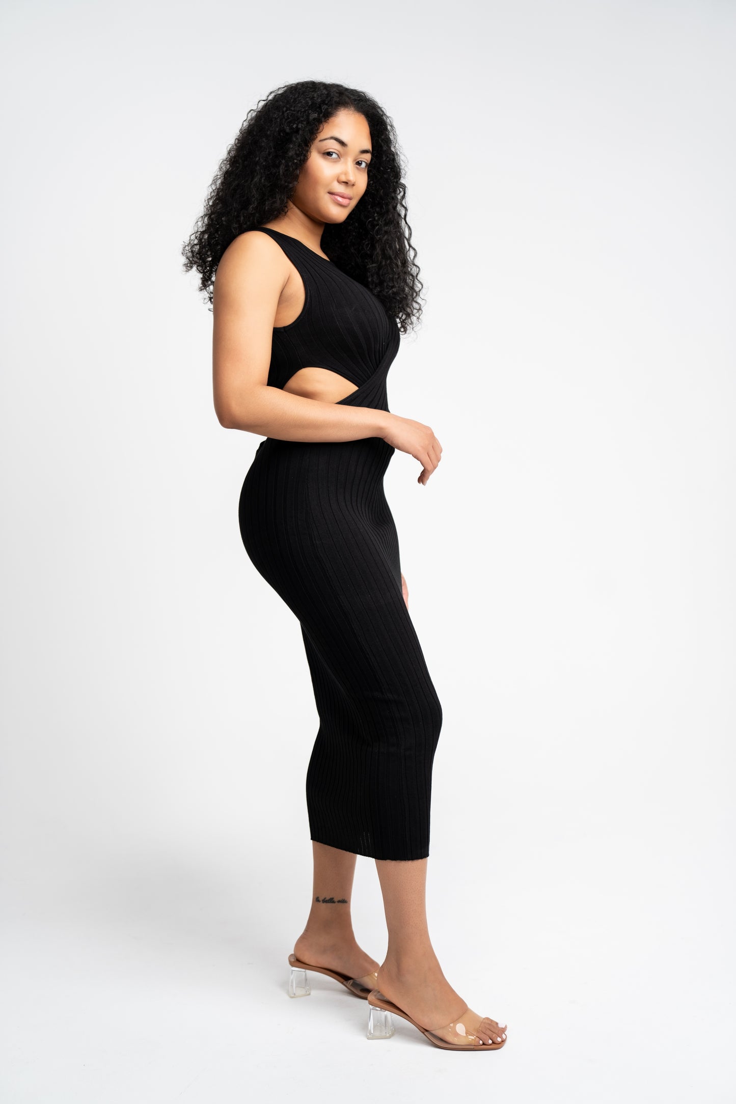 Waist Cut Out Ribbed Knit Dress