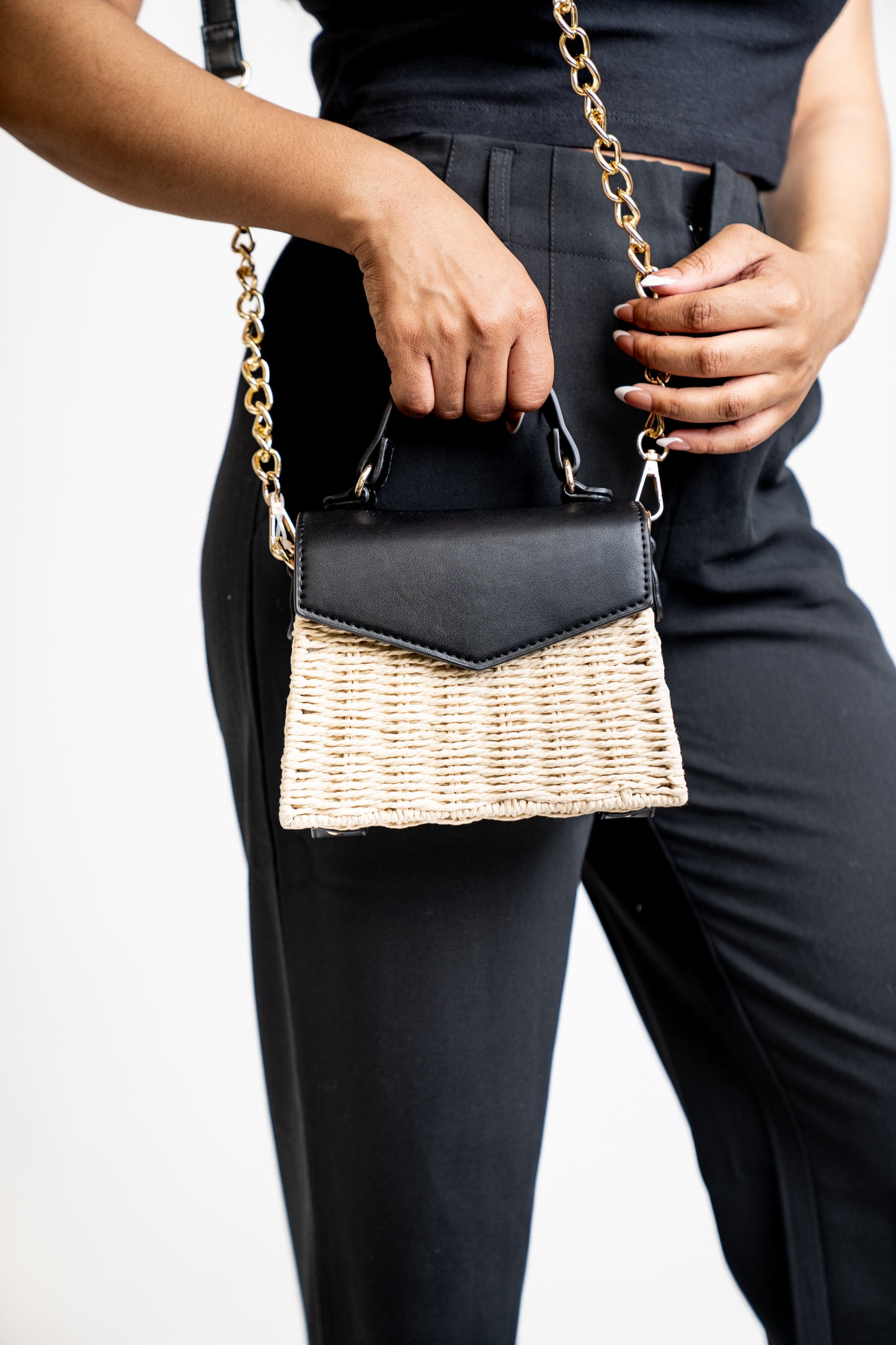 Straw Top Handle Crossbody Bag
