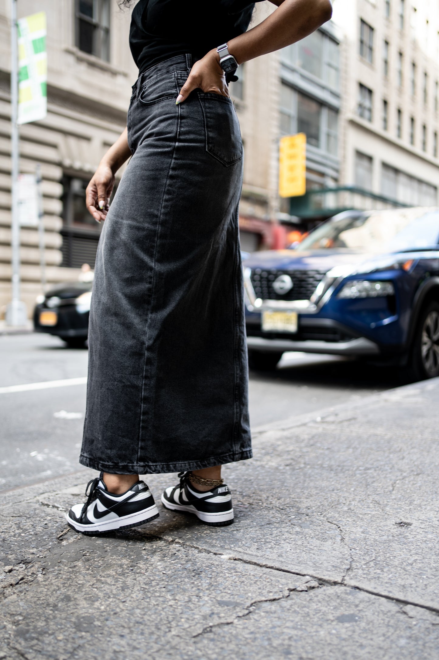 Front Split Denim Maxi Skirt