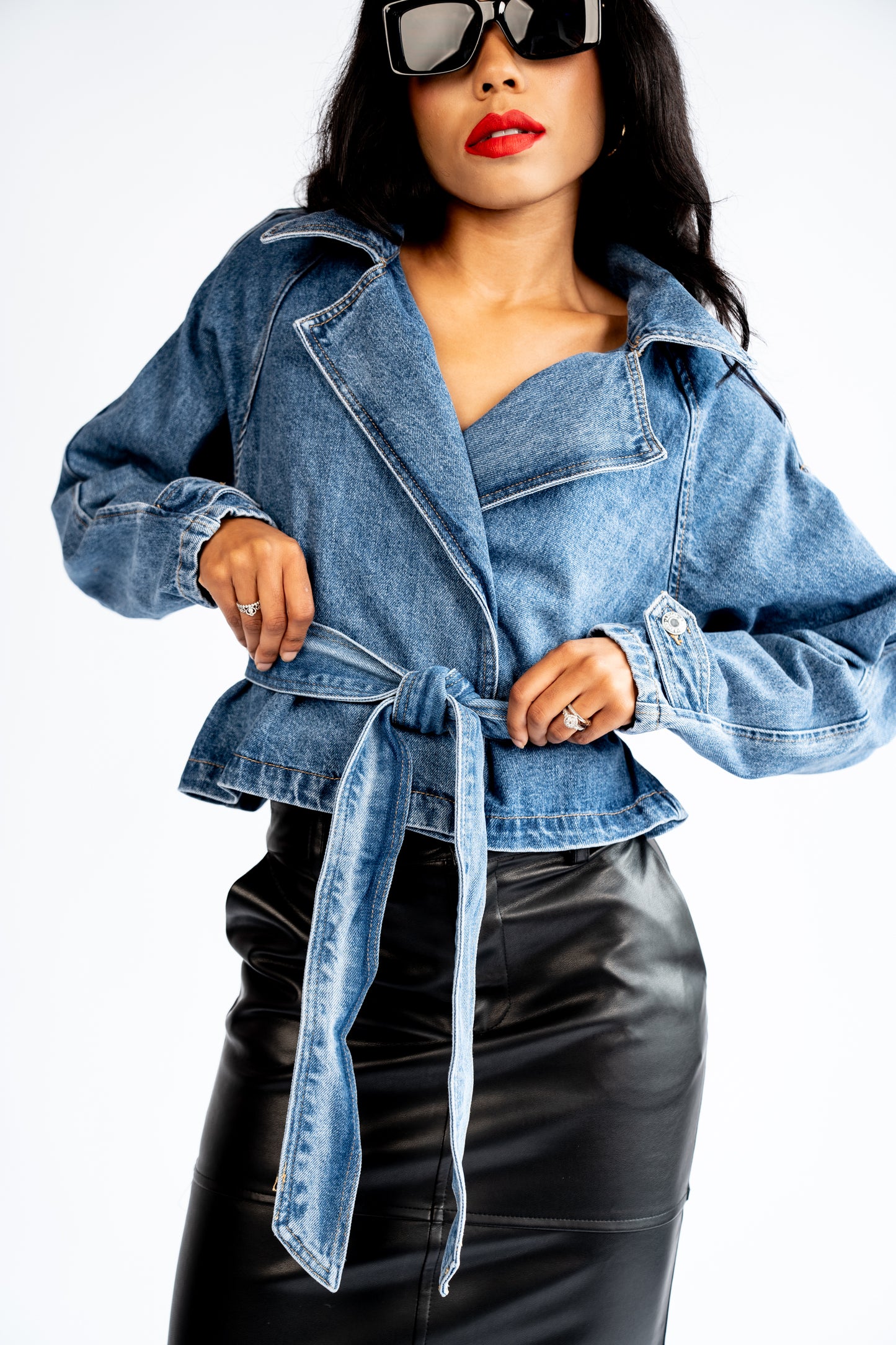 Cropped Denim Trench Coat