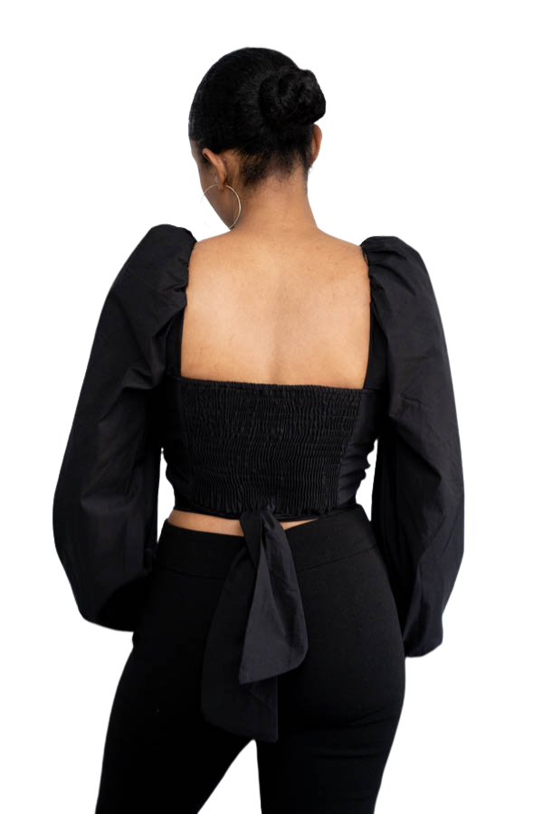 Front Tie Puff Sleeve Top