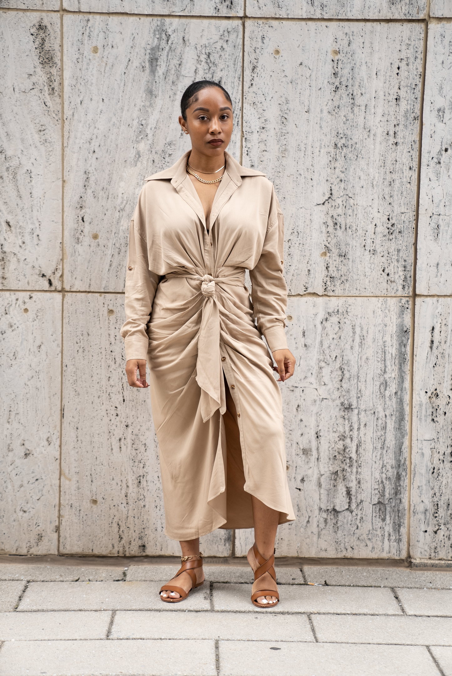 Button Down Shirt Dress with Front Tie