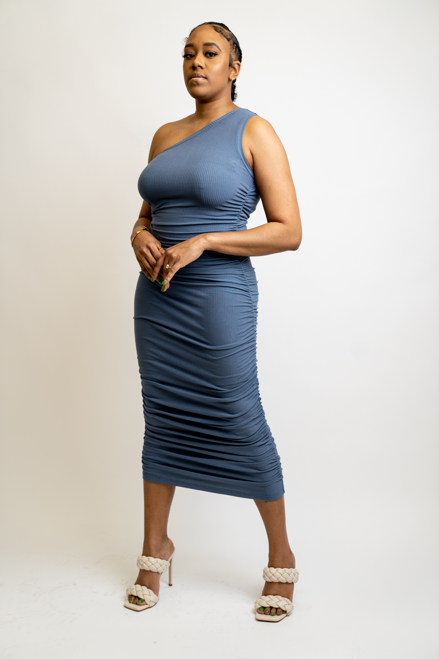 Ribbed One Shoulder Midi Dress