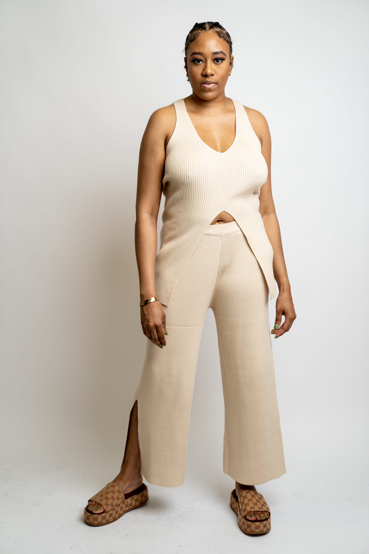 Knit Halter and Cropped Wide Pant Set