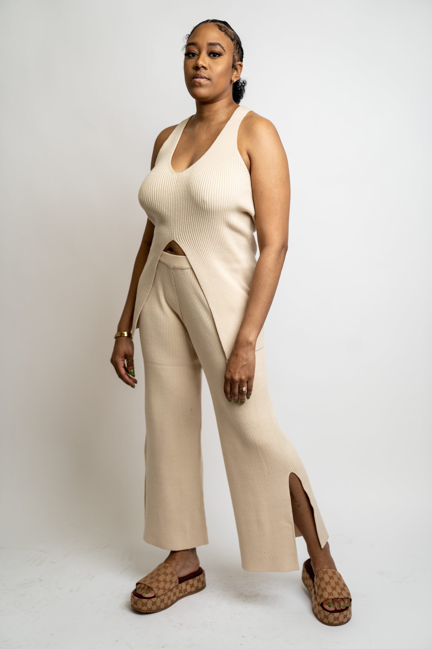Knit Halter and Cropped Wide Pant Set