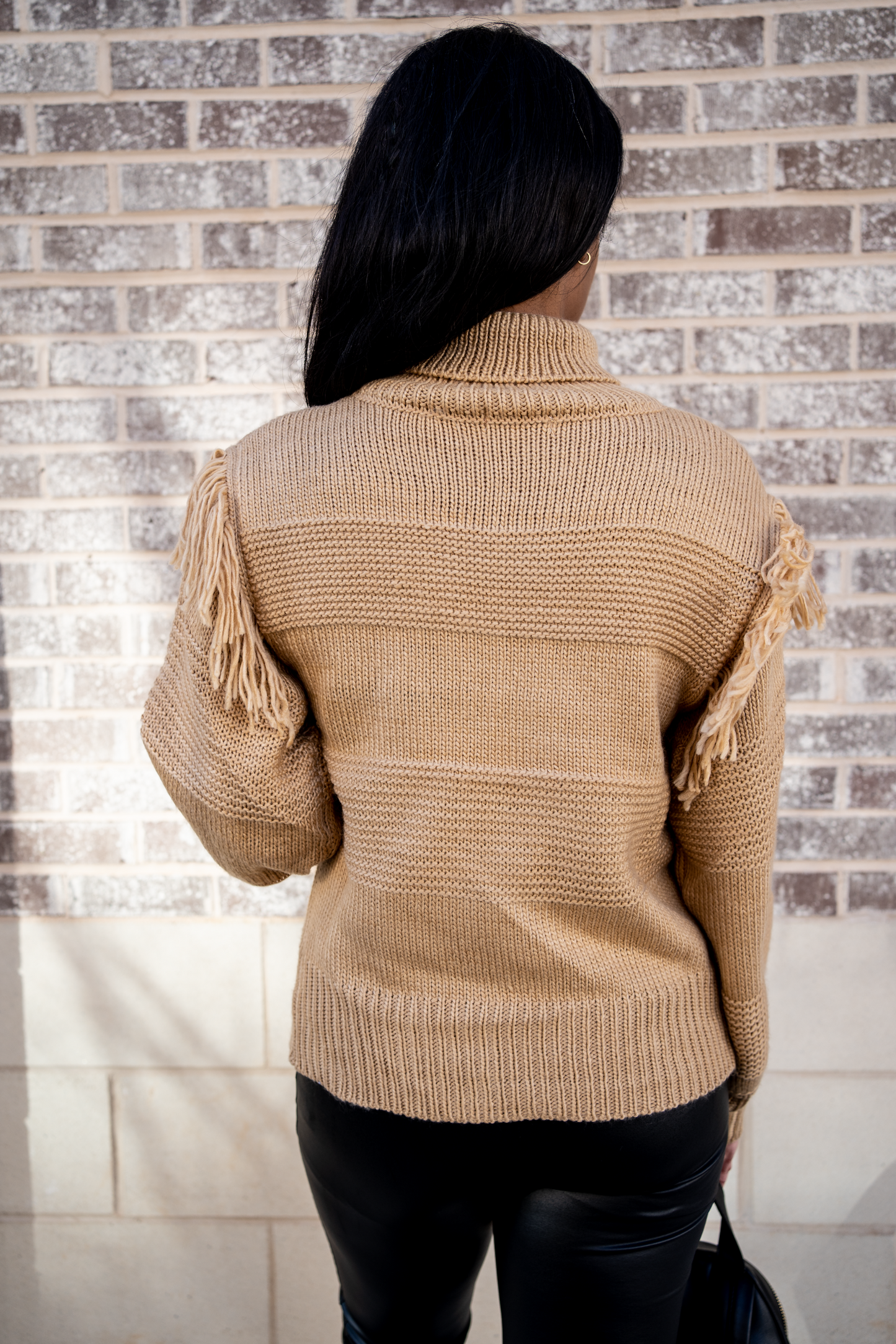 Fringe Trimmed Turtleneck Sweater