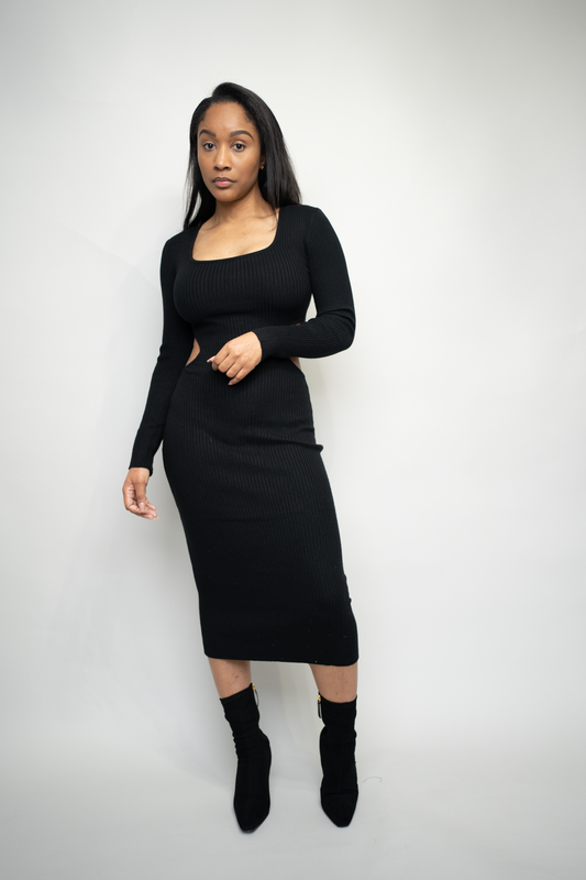 Cut Out Ribbed Sweater Dress