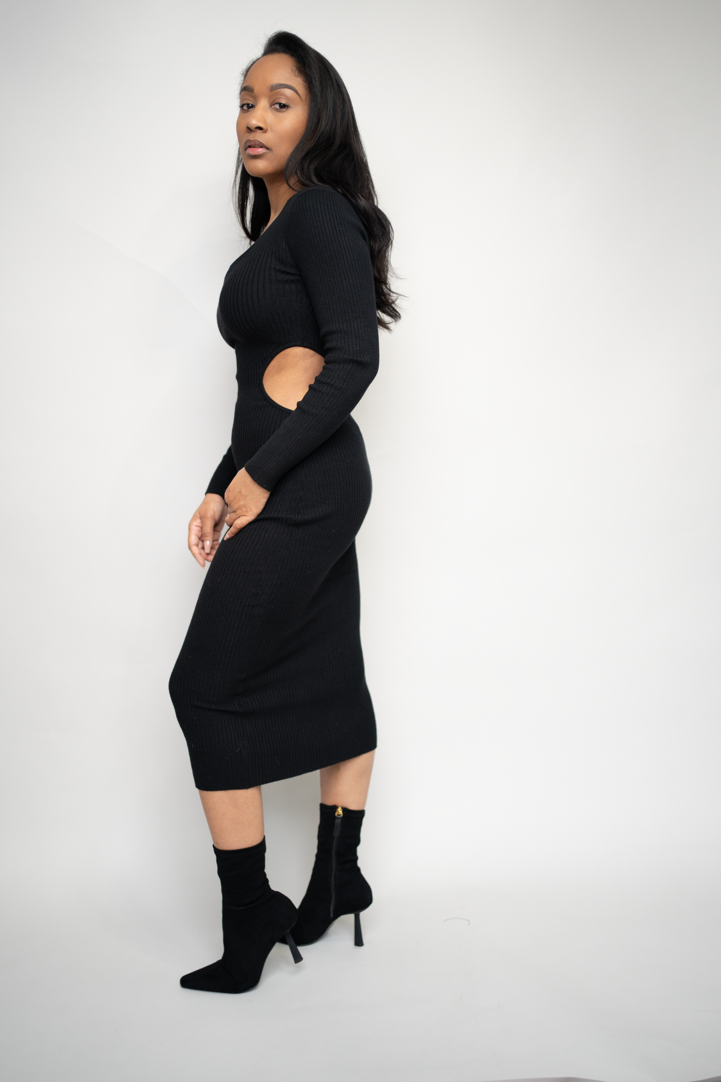 Cut Out Ribbed Sweater Dress