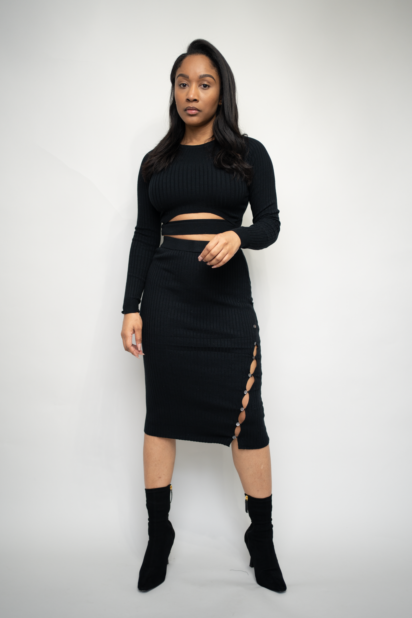 Cropped Shirt Knit Skirt Set