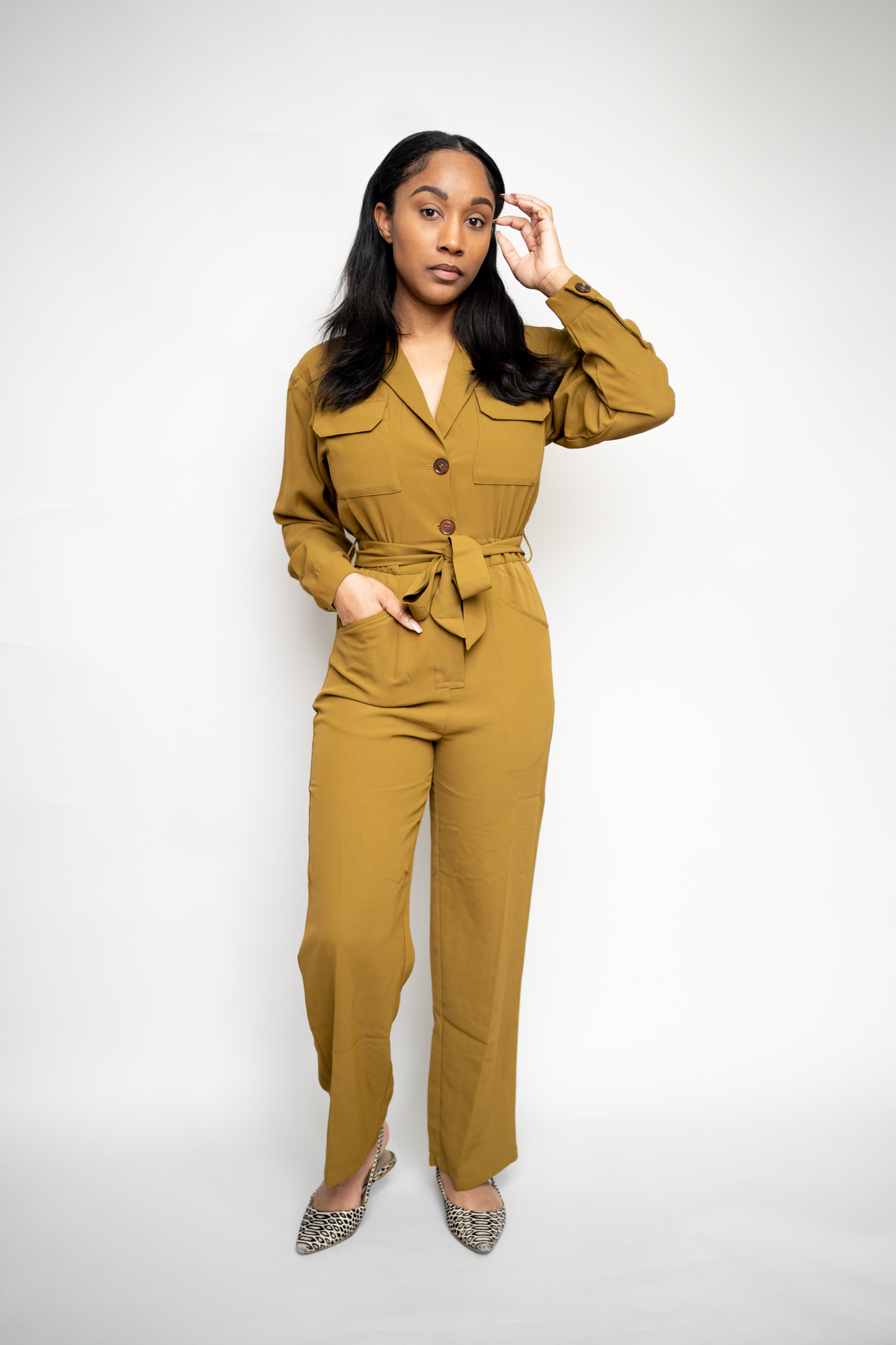 Long Sleeve Tie Waist Jumpsuit
