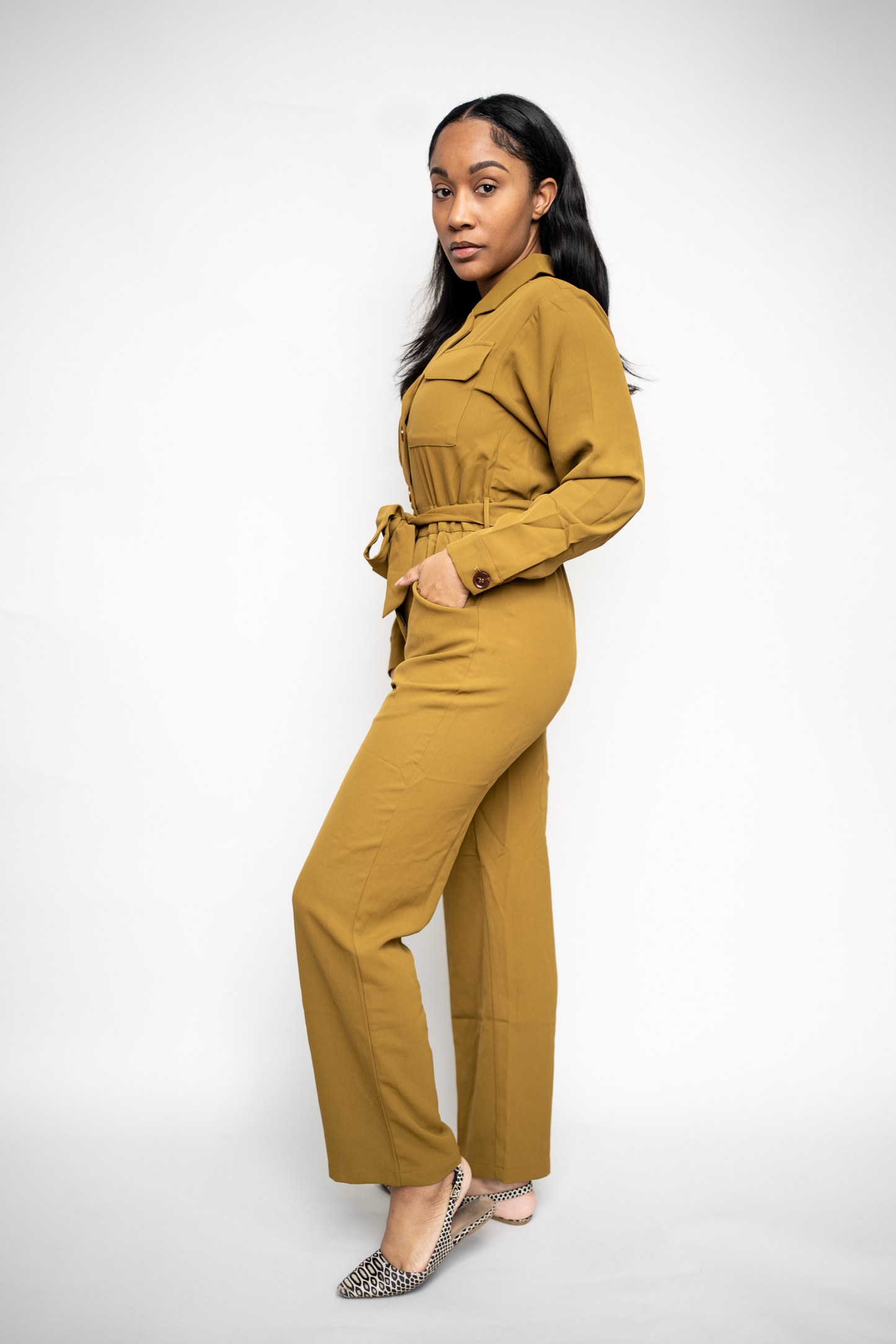 Long Sleeve Tie Waist Jumpsuit