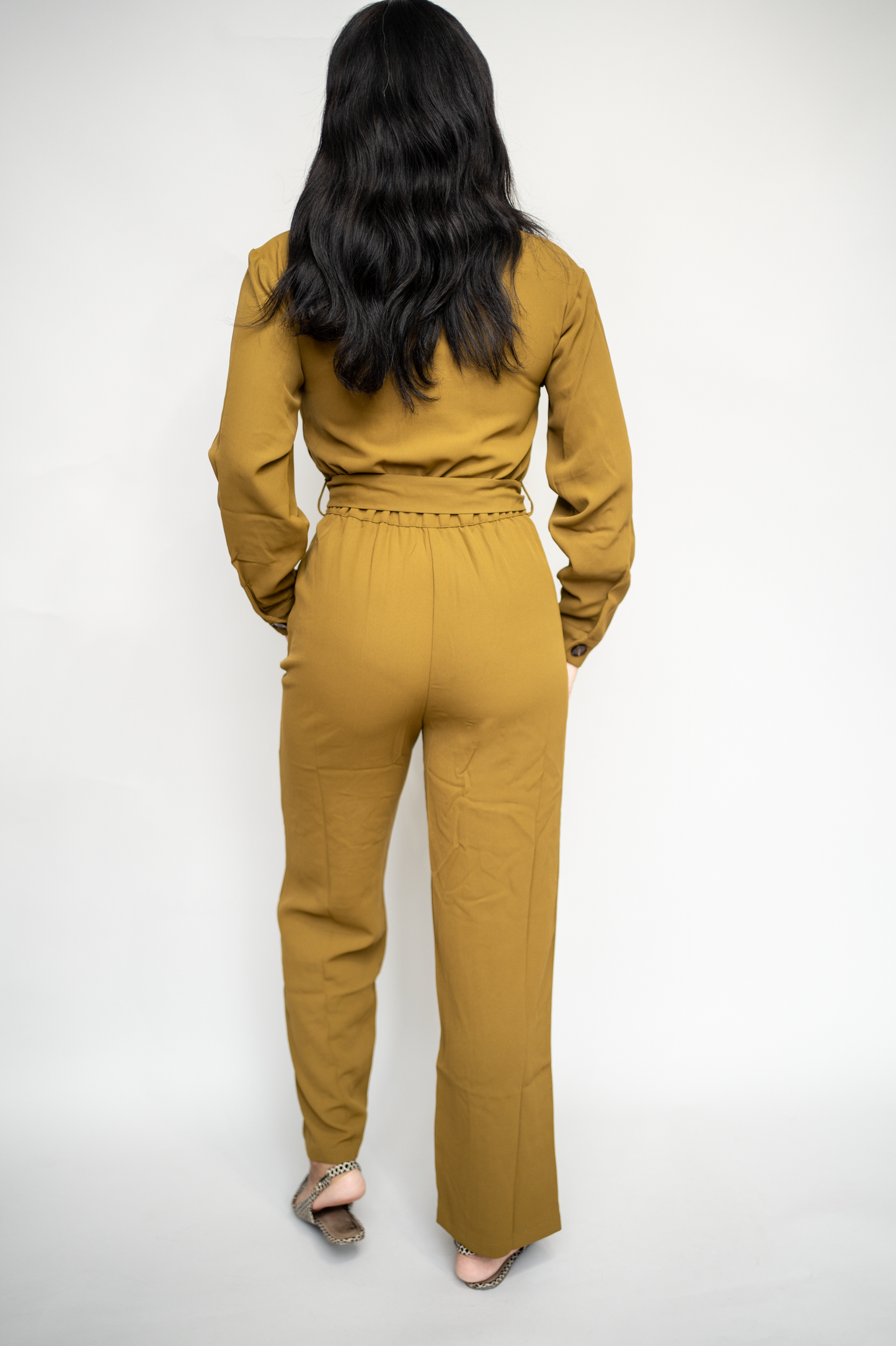 Long Sleeve Tie Waist Jumpsuit