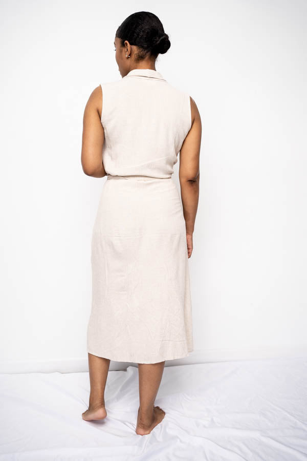 Midi Linen Blend Wrap Dress