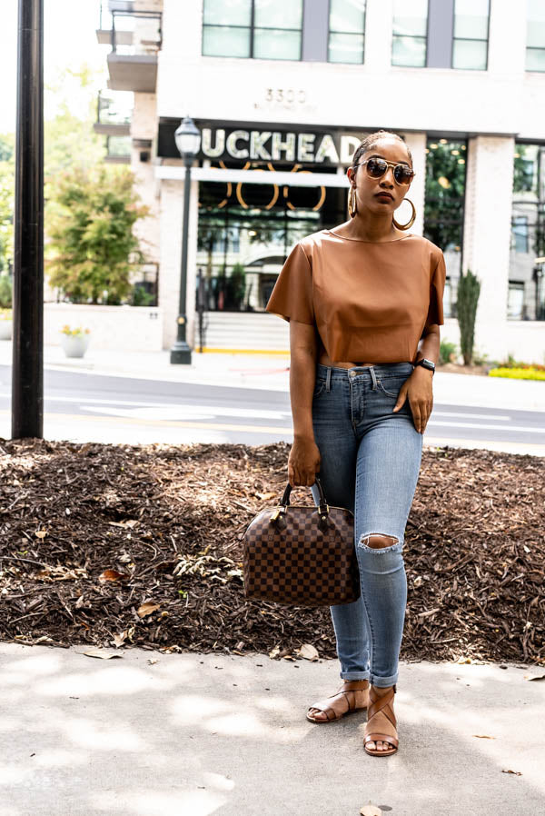 Oversized Vegan Leather Crop Top (camel/ash mocha/light olive)