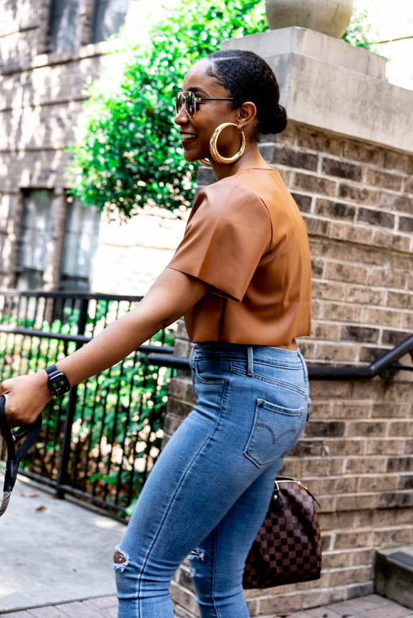 Oversized Vegan Leather Crop Top (camel/ash mocha/light olive)