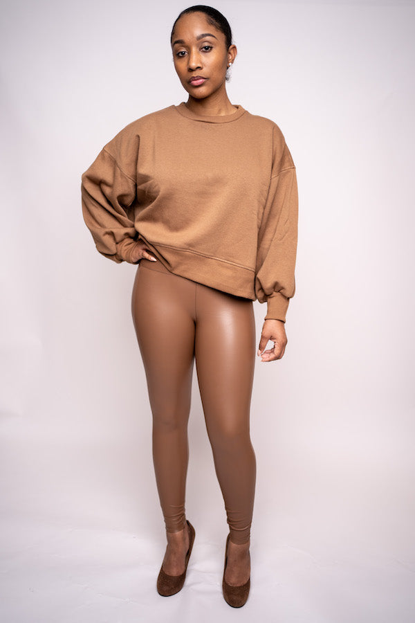 Balloon Sleeve Sweatshirt (Black and Camel)