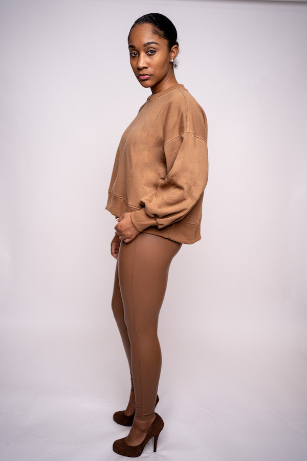 Balloon Sleeve Sweatshirt (Black and Camel)