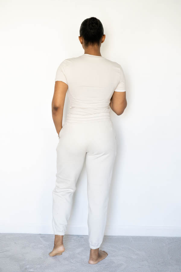 T-shirt and Jogging Pant Two-Piece Set (Bone)