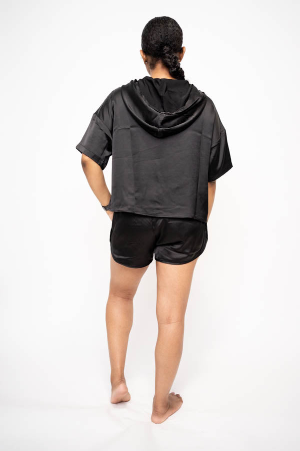 Satin Hooded Short Set