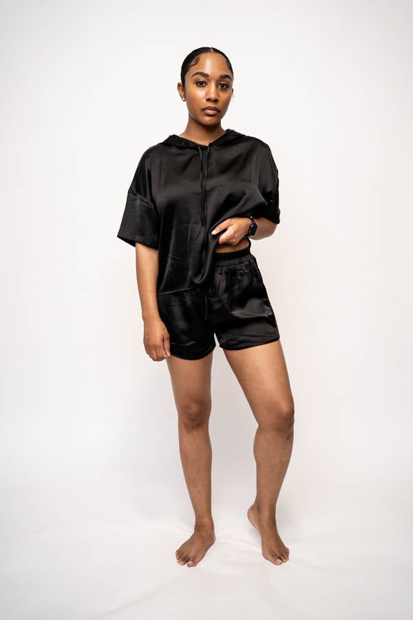 Satin Hooded Short Set