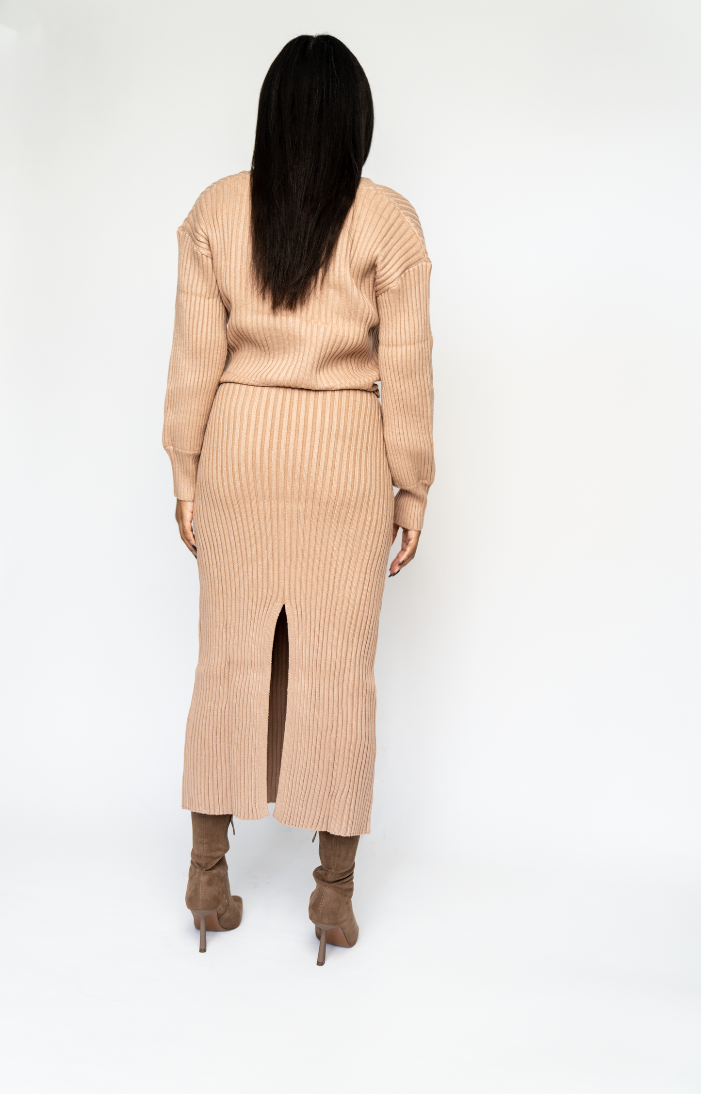 Ribbed Knit Skirt and Cardigan Set