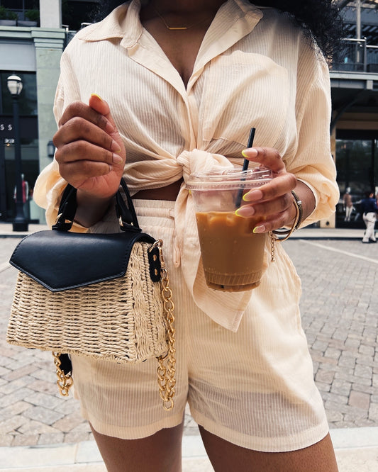 Straw Top Handle Crossbody Bag