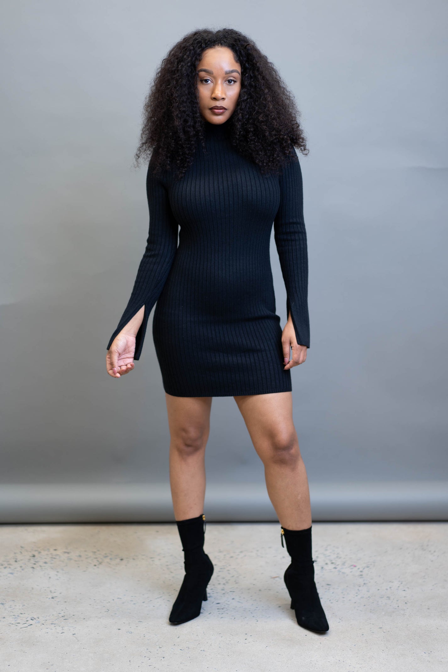Wool Blend Sleeveless Mini Dress And Mock Neck Knit Top Two-Piece Set