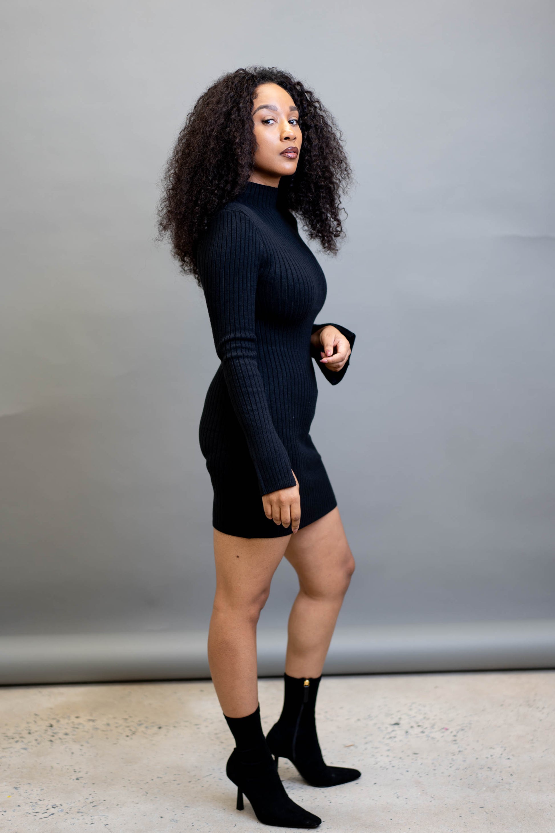 Mock Neck Ribbed Sweater Mini Dress BLANKWardrobe Mock Neck Ribbed Sweater Mini Dress BLANKWardrobe