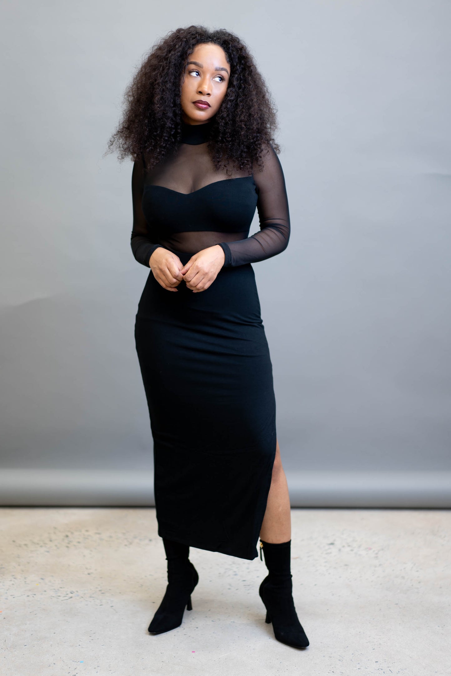 Mock Neck Mesh Cut Out Midi Dress – BLANKWardrobe