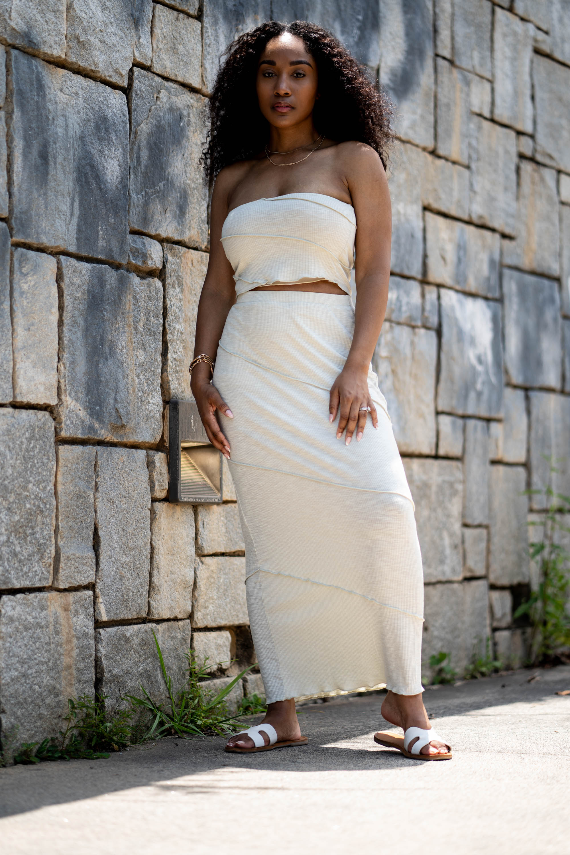 White linen maxi outlet skirt and top