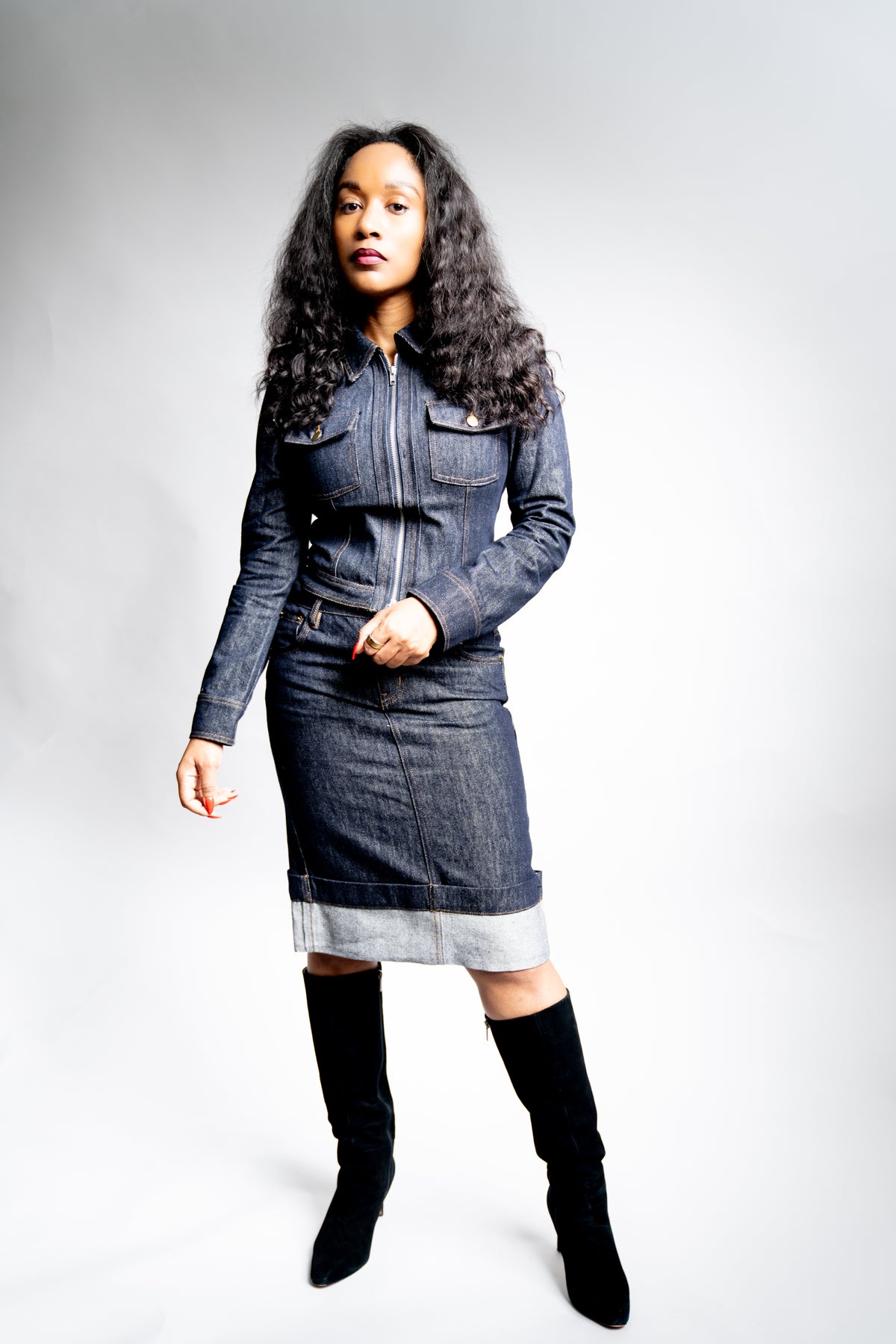 Indigo Denim Jacket & Pencil Skirt Set