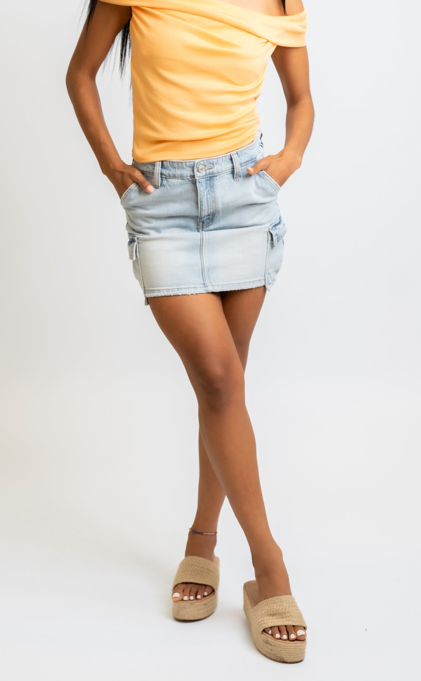 Denim Cargo Mini Skirt