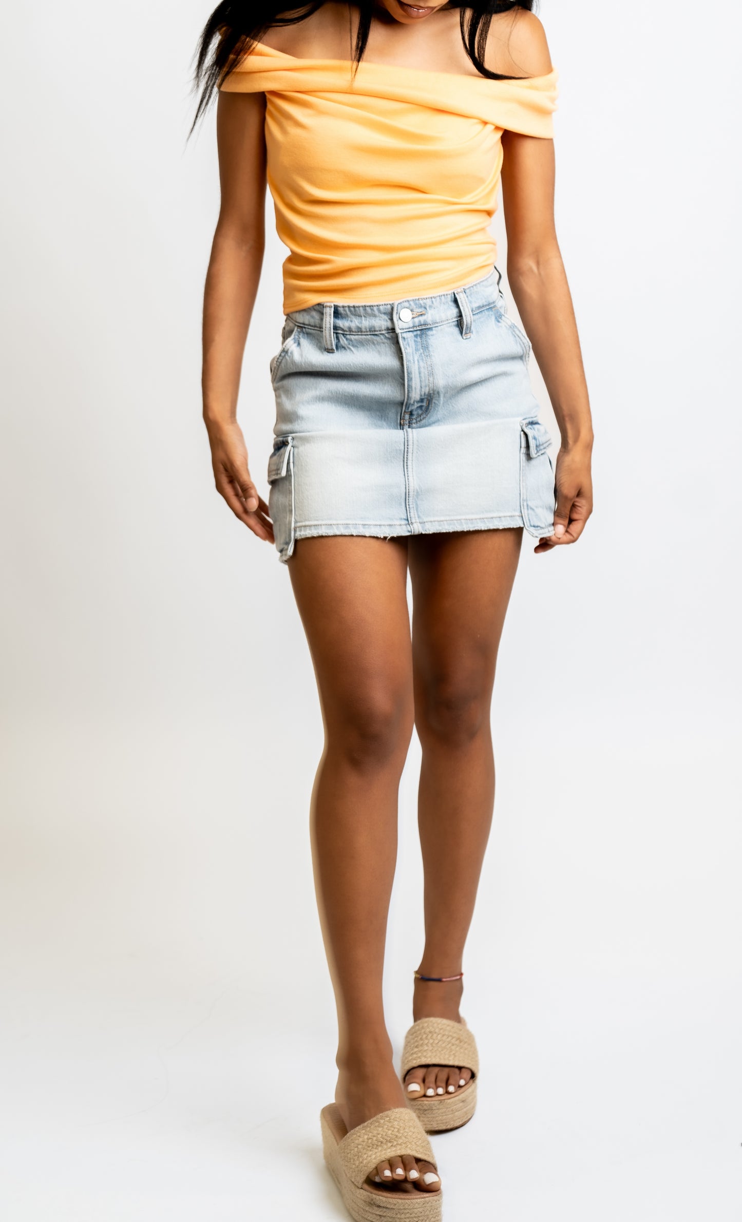 Denim Cargo Mini Skirt