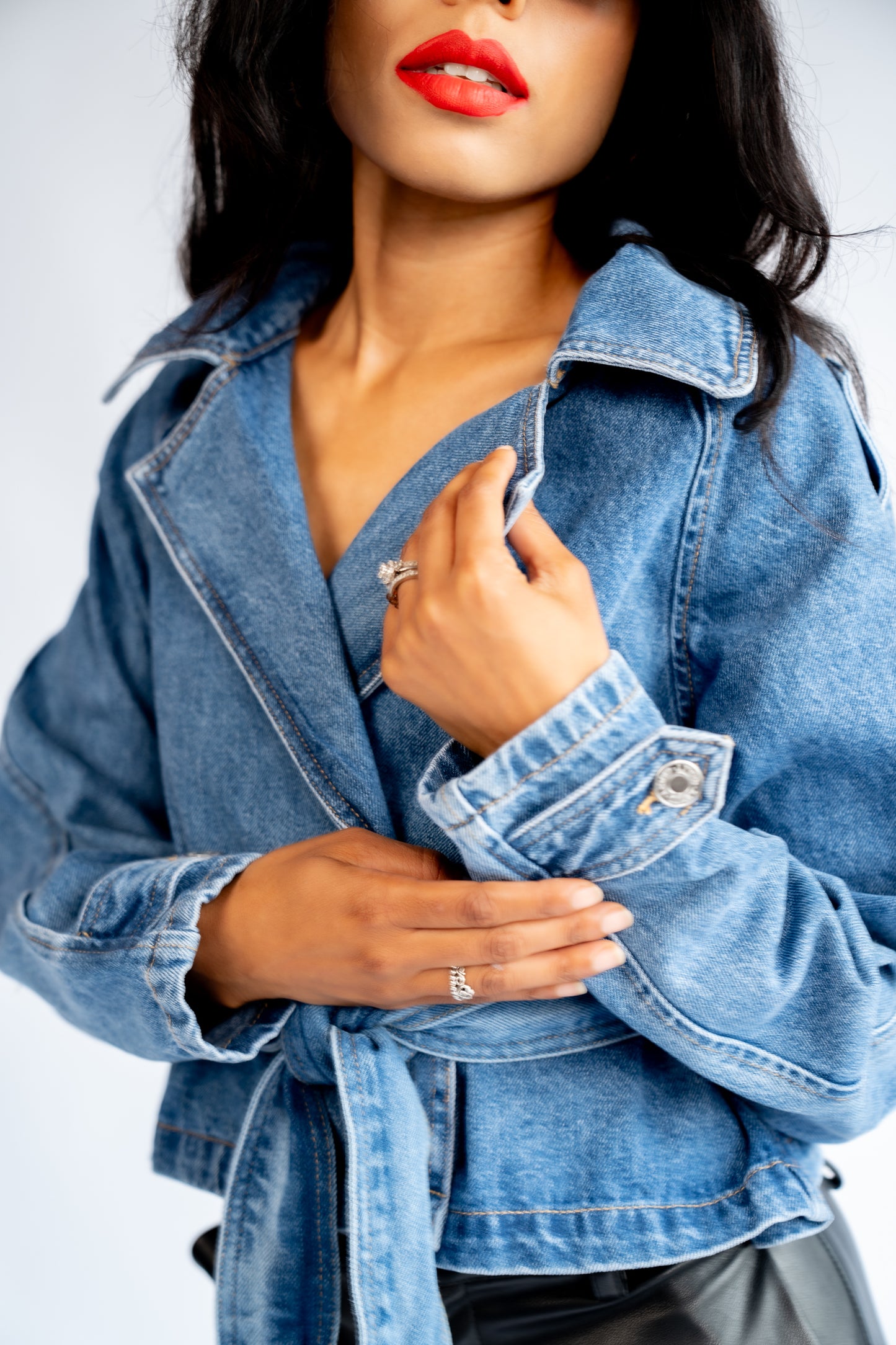 Cropped Denim Trench Coat